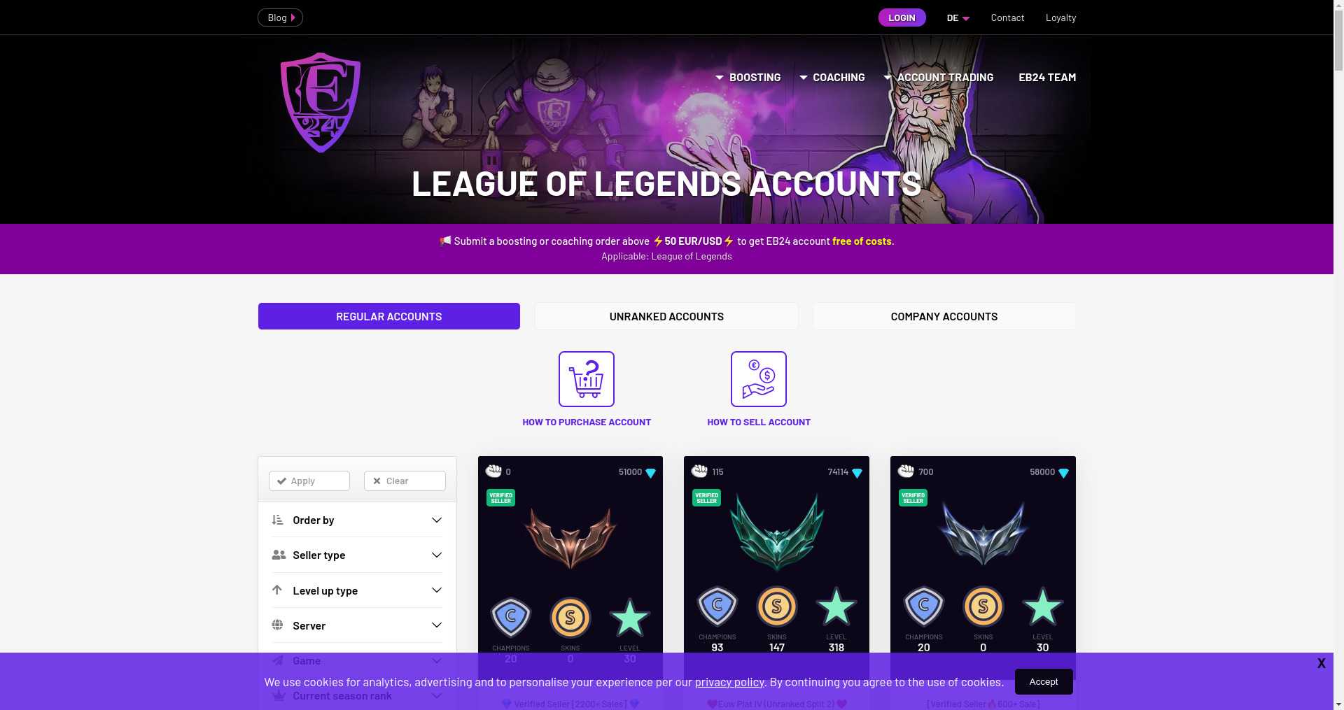 Eloboost24.eu de league of legends account kaufen